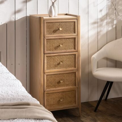 Solid Wood Bali 5 Drawer Tall Chest