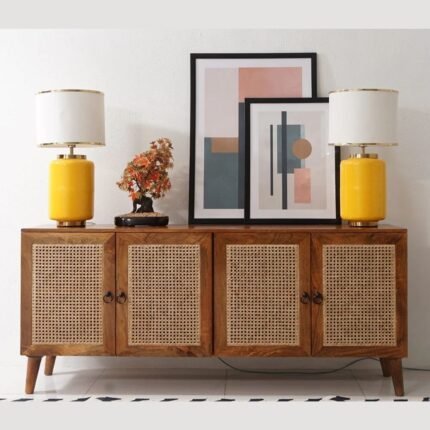 Mango Wood & Cane Door Cabinets and Sideboard