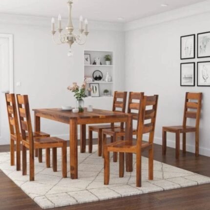 Jaipuri Sheeasham Wood Dining Set Six Seater