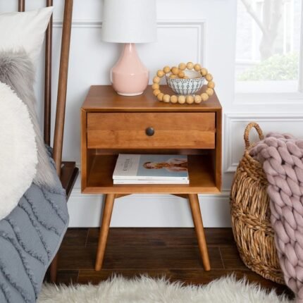 Solid Wood 1-Drawer, 1 Shelf Nightstand