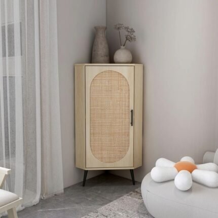 Solid Wood Corner Storage Shelf Cabinet with Metal Legs