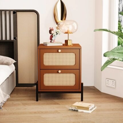 Solid Wood 2-Drawer Bedside Table - Walnut