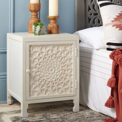 Wood 2 Shelf Single Door Bedside Table