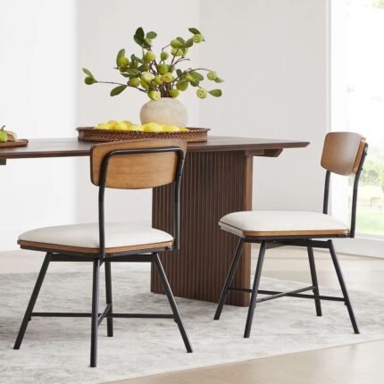 Sheesham Wood Swivel Dining Chairs Set of 2